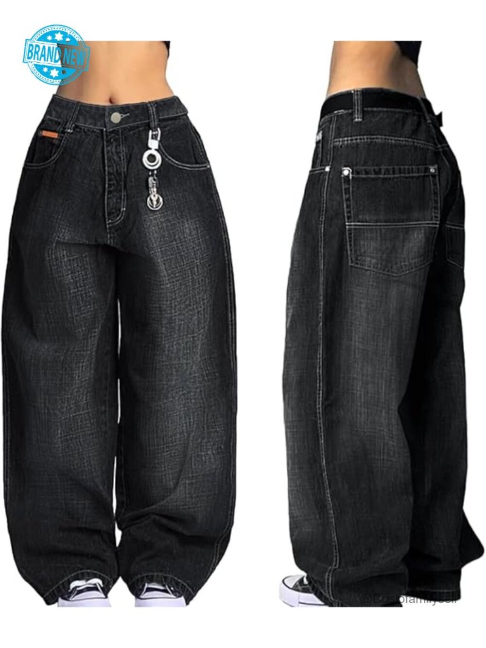 Women's Baggy Hip Hop 90s Vintage Jeans Loose Denim Pants Mid-Low Waist